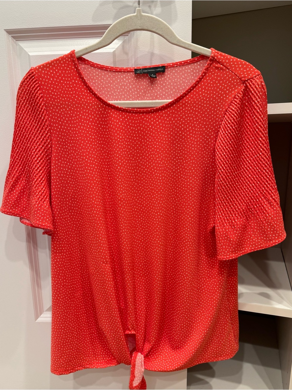 Adrianna Papell Red & white polka dot, Front Tie Top, Size S